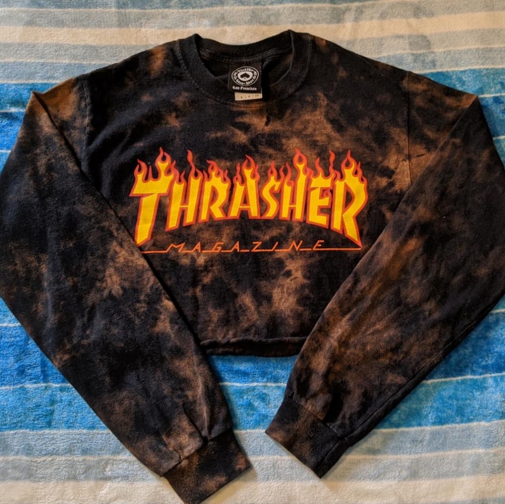 Authentic Thrasher cropped long-sleeve acid washed